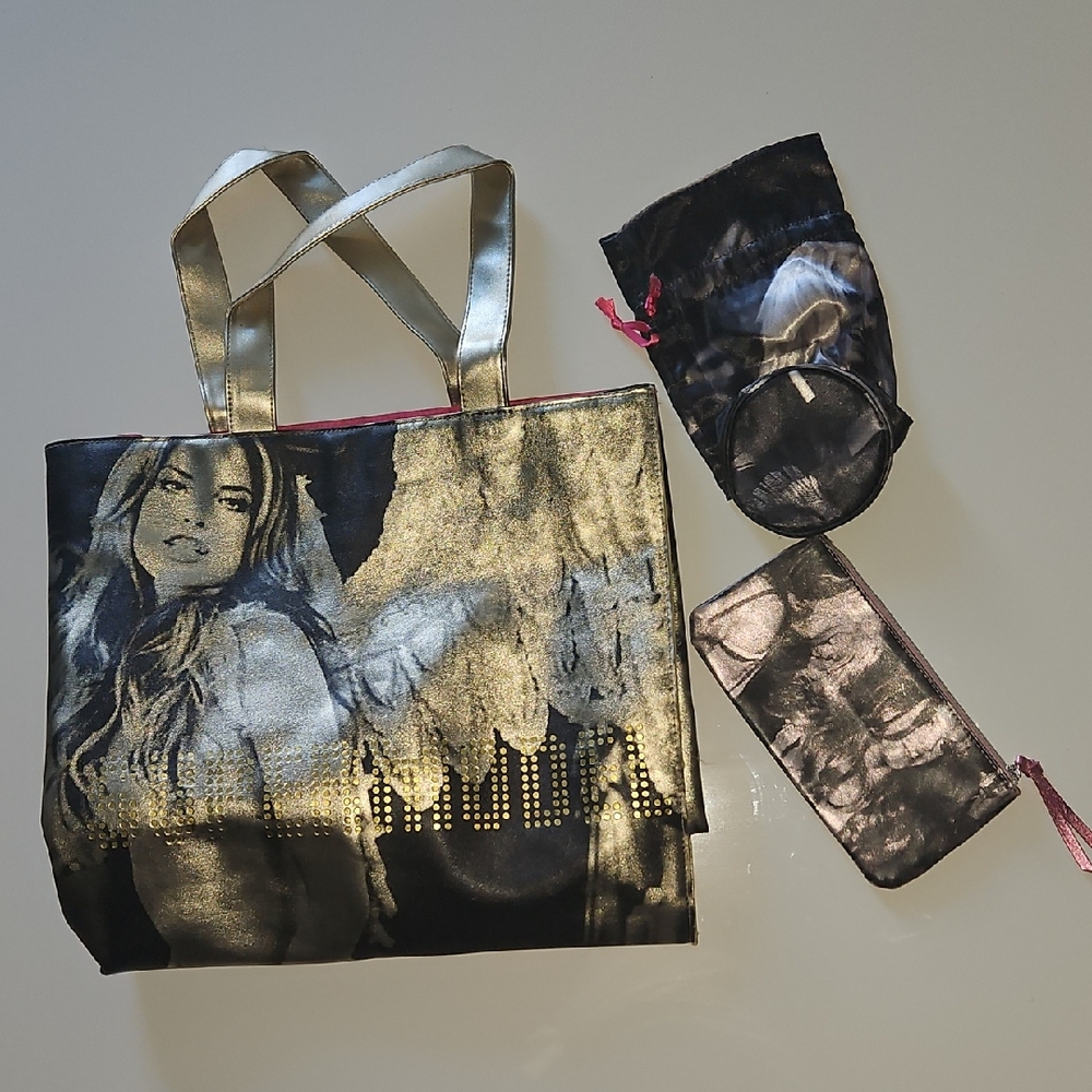 Victoria's Secret Vintage Gold and Black Tote and 2 Pouches